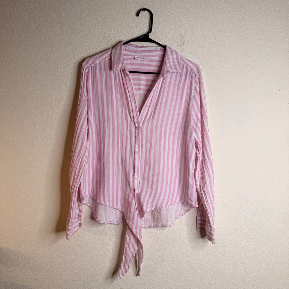 Beachlunchlounge Button Down Women Striped Tie Front S Pink